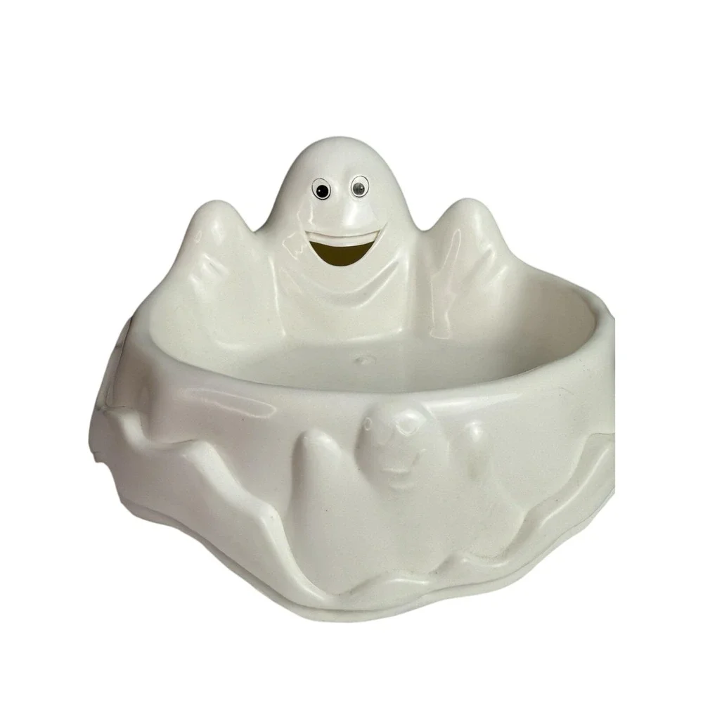 TWO- Vintage 90s Y2K Halloween Plastic‎ White Ghost Candy Dish Tray Bowl Spooky